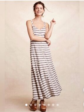 Maeve Gray and White Striped Button-Front Maxi Dress